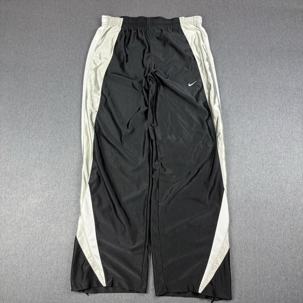 Vintage Nike Track Pants Womens XL Black White Y2K Athletic Swoosh Bootcut